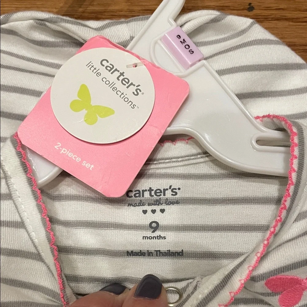 Carter's Gray Striped Footed One Piece with Pink Accents - Picture 3 of 5